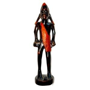 Ebony Hand Carving African Wood Figurines statues 12"H Vintage